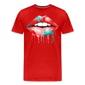 Lips Colorful Lipstick Kissing Lips Pop Art Art - Men's Premium Organic T-Shirt - red - Front - Damien (186cm)