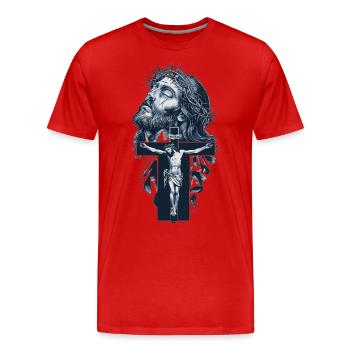 Jésus sur la croix - Foi, espérance, rédemption - T-shirt bio Premium Homme - rouge - Devant - Damien (186cm)