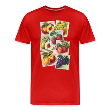 Vintage Obst Briefmarken - Männer Premium Bio T-Shirt - Rot - Vorne - Damien (186cm)