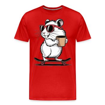 Cooler Skateboard Hamster mit Kaffee - Männer Premium Bio T-Shirt - Rot - Vorne - Damien (186cm)