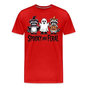 Spooky Raccoon Shirt – Sweet & Wild - Men's Premium Organic T-Shirt - red - Front - Damien (186cm)