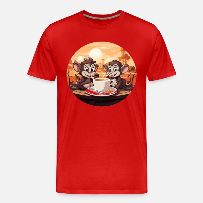 Affe Brew Kaffee Kunstdruck - Männer Premium Bio T-Shirt - Rot