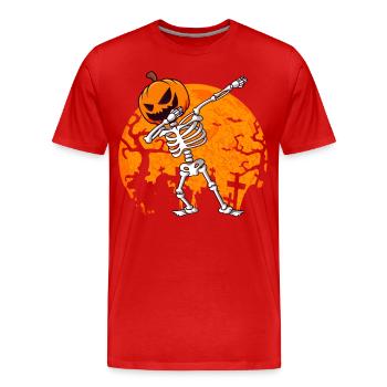 Squelette avec Citrouille Jack O Lantern Halloween - T-shirt bio Premium Homme - rouge - Devant - Damien (186cm)
