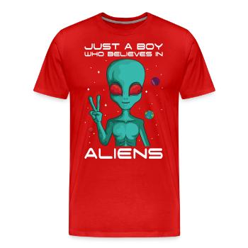 Boy Who Believes in Aliens Planet Universe Alien - Men's Premium Organic T-Shirt - red - Front - Damien (186cm)