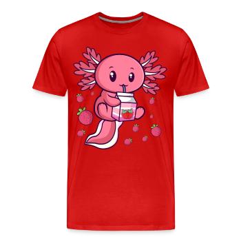 Kawaii Axolotl Milkshake au lait de fraise Anime - T-shirt bio Premium Homme - rouge - Devant - Damien (186cm)