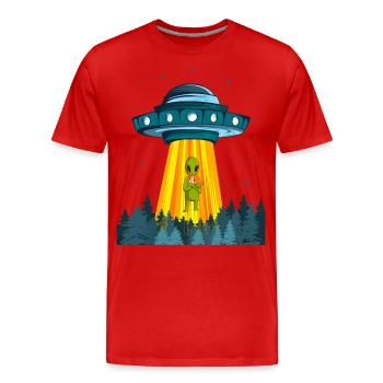 Space Alien Spaceship Cat Ufo Extraterrestrial - Men's Premium Organic T-Shirt - red - Front - Damien (186cm)
