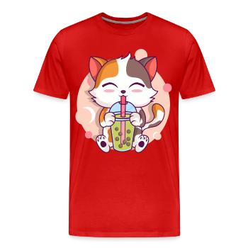 Anime Kawaii Cat Boissons Boba Thé à bulles - T-shirt bio Premium Homme - rouge - Devant - Damien (186cm)