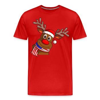 Cute Reindeer USA Scarf Merry Christmas - Men's Premium Organic T-Shirt - red - Front - Damien (186cm)