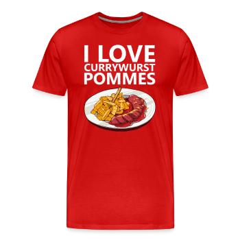 Currywurst Frites Bratwurst Ruhrpott Ruhrgebiet - T-shirt bio Premium Homme - rouge - Devant - Damien (186cm)