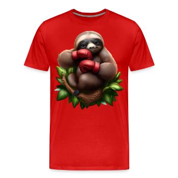 Boxendes Faultier auf Baum - Männer Premium Bio T-Shirt - Rot - Vorne - Damien (186cm)