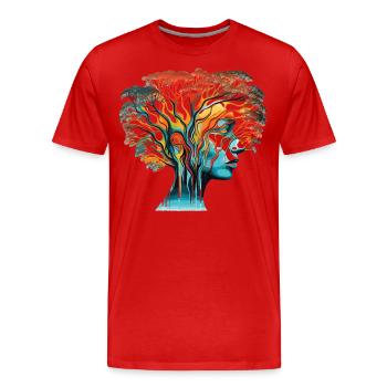 Optische Täuschung Kopf-Baum - Männer Premium Bio T-Shirt - Rot - Vorne - Damien (186cm)