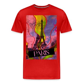 Paris, France, City, Skyline, Eiffel Tower, Colorful - Men's Premium Organic T-Shirt - red - Front - Damien (186cm)