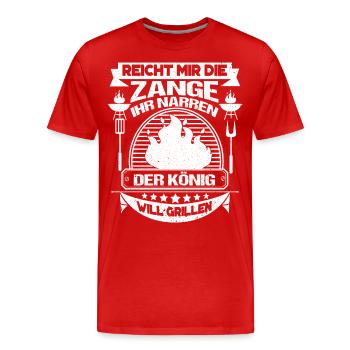Donne-moi les pinces, le roi veut griller - T-shirt bio Premium Homme - rouge - Devant - Damien (186cm)
