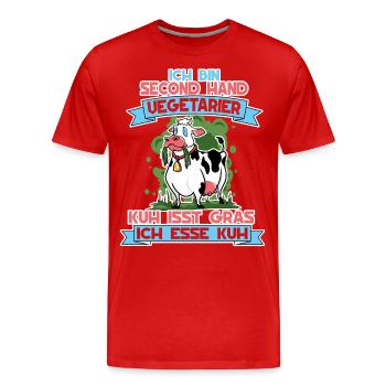 Ich Bin Second Hand Vegetarier Kuh Isst Gras - Männer Premium Bio T-Shirt - Rot - Vorne - Damien (186cm)