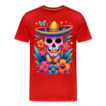 Crâne d’héritage hispanique avec fleurs - T-shirt bio Premium Homme - rouge - Devant - Damien (186cm)
