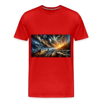 L’aube des époques - Art rupestre dystopique futuriste - T-shirt bio Premium Homme - rouge - Devant - Damien (186cm)