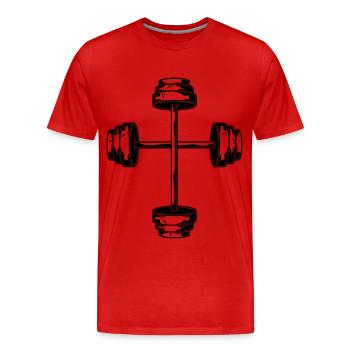Dumbbell Cross Fitness Gym Weight Training - Men's Premium Organic T-Shirt - red - Front - Damien (186cm)