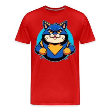 Superhero Cat - Men's Premium Organic T-Shirt - red - Front - Damien (186cm)