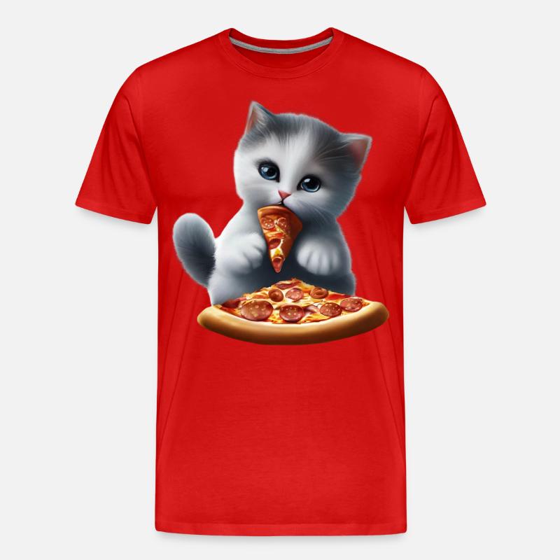 Katze isst Pizza - Männer Premium Bio T-Shirt - Rot