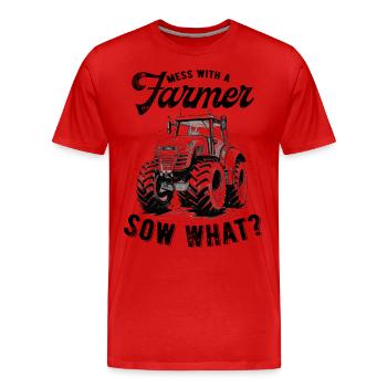 Jouer avec une truie fermière quoi? Constructeur de tracteurs - T-shirt bio Premium Homme - rouge - Devant - Damien (186cm)