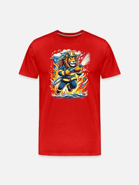 Lion, Pompier, Pompier, Flammes, Héros - T-shirt bio Premium Homme - rouge