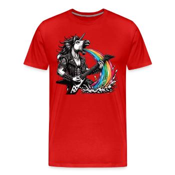 Rocker Heavy Metal Licorne Vomissements Arc-en-ciel - T-shirt bio Premium Homme - rouge - Devant - Damien (186cm)