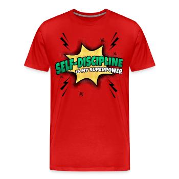 La maîtrise de soi est mon superpouvoir - T-shirt bio Premium Homme - rouge - Devant - Damien (186cm)