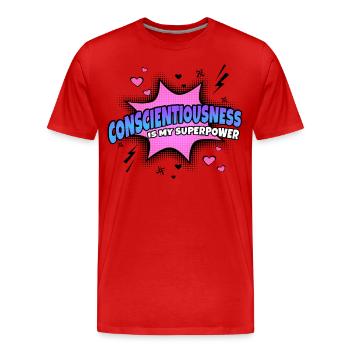 La conscience est mon superpouvoir - T-shirt bio Premium Homme - rouge - Devant - Damien (186cm)