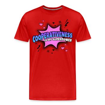 Willingness to cooperate is my superpower - Men's Premium Organic T-Shirt - red - Front - Damien (186cm)
