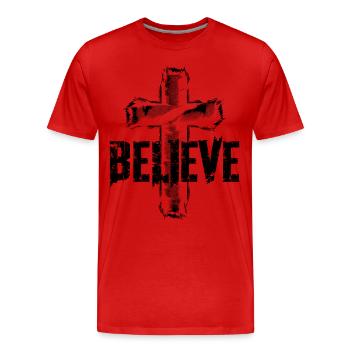Believe Christen Kreuz Religion Christ Geschenk - Männer Premium Bio T-Shirt - Rot - Vorne - Damien (186cm)