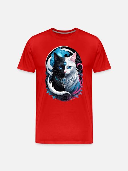 Chat fantasy yin et yang - T-shirt bio Premium Homme - rouge