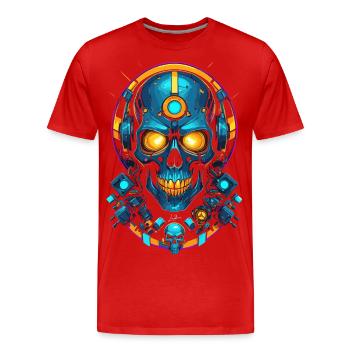 Futuristischer Blaugold-Totenkopf - Männer Premium Bio T-Shirt - Rot - Vorne - Damien (186cm)