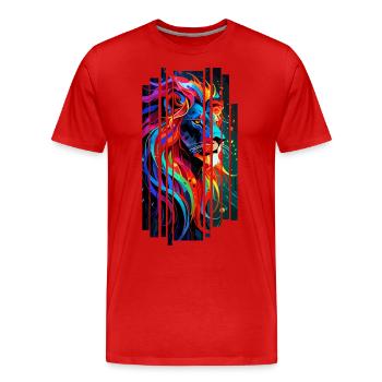 Lion Géométrique multicolore - T-shirt bio Premium Homme - rouge - Devant - Damien (186cm)