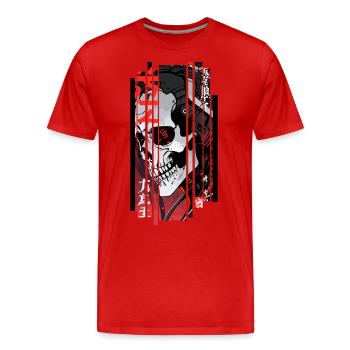 Cyborg schwarzer Kanji-Schädel - Männer Premium Bio T-Shirt - Rot - Vorne - Damien (186cm)