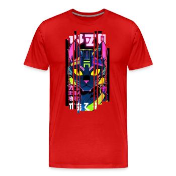 Cyborg Katze Neon Kanji - Männer Premium Bio T-Shirt - Rot - Vorne - Damien (186cm)