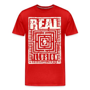 real Illusion used look Pyramide Realität Illusion - Männer Premium Bio T-Shirt - Rot - Vorne - Damien (186cm)