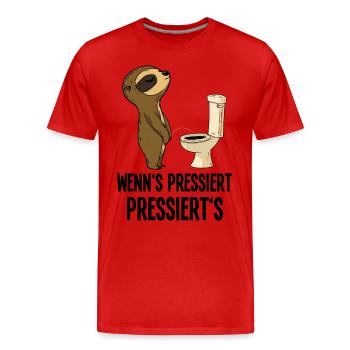 Sloth pees toilets humor when it's pressed - Men's Premium Organic T-Shirt - red - Front - Damien (186cm)