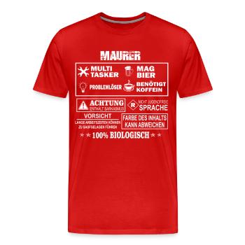 Maurer - Männer Premium Bio T-Shirt - Rot - Vorne - Damien (186cm)
