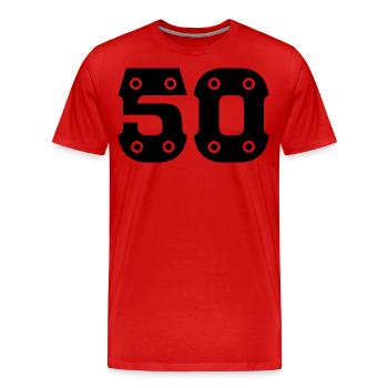 50 ans Numéro 50 Anniversaire - T-shirt bio Premium Homme - rouge - Devant - Damien (186cm)