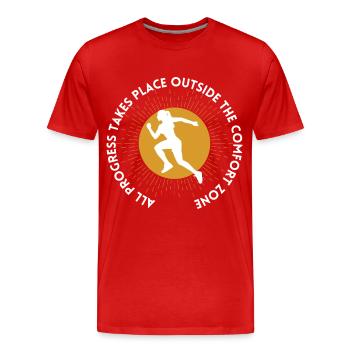 Le progrès se fait en dehors de la zone de confort - T-shirt bio Premium Homme - rouge - Devant - Damien (186cm)