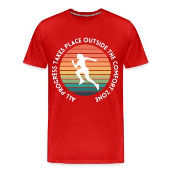 Le progrès se fait en dehors de la zone de confort - T-shirt bio Premium Homme - rouge - Devant - Damien (186cm)