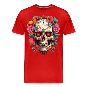 Cyborg Skull Robot Android Sugar Skull - Men's Premium Organic T-Shirt - red - Front - Damien (186cm)