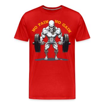 No Pain No Gain Skeleton Krafttraining - Männer Premium Bio T-Shirt - Rot - Vorne - Damien (186cm)