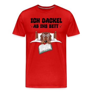 Hund Dackel Schlafoutfit Lesebrille Niedlich Wau - Männer Premium Bio T-Shirt - Rot - Vorne - Damien (186cm)