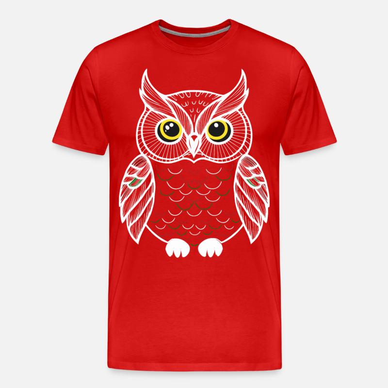 bunte Eule - Männer Premium Bio T-Shirt - Rot