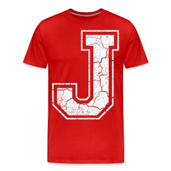 Un caractère un joule dans blanc in Used Look - T-shirt bio Premium Homme - rouge - Devant - Damien (186cm)