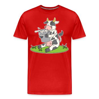 Funny cow with a bucket of milk sweet cow cow cows - Men's Premium Organic T-Shirt - red - Front - Damien (186cm)