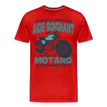 Le meilleur motard et le meilleur aide-soignant - T-shirt bio Premium Homme - rouge - Devant - Damien (186cm)