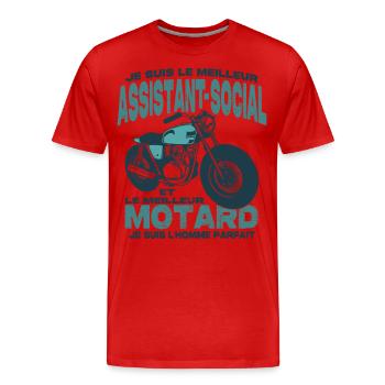 Le meilleur motard et le meilleur assistant-social - T-shirt bio Premium Homme - rouge - Devant - Damien (186cm)