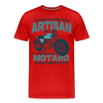 Le meilleur motard et le meilleur artisan - T-shirt bio Premium Homme - rouge - Devant - Damien (186cm)